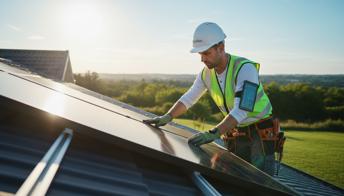 Certified EcoWise technician installing panels